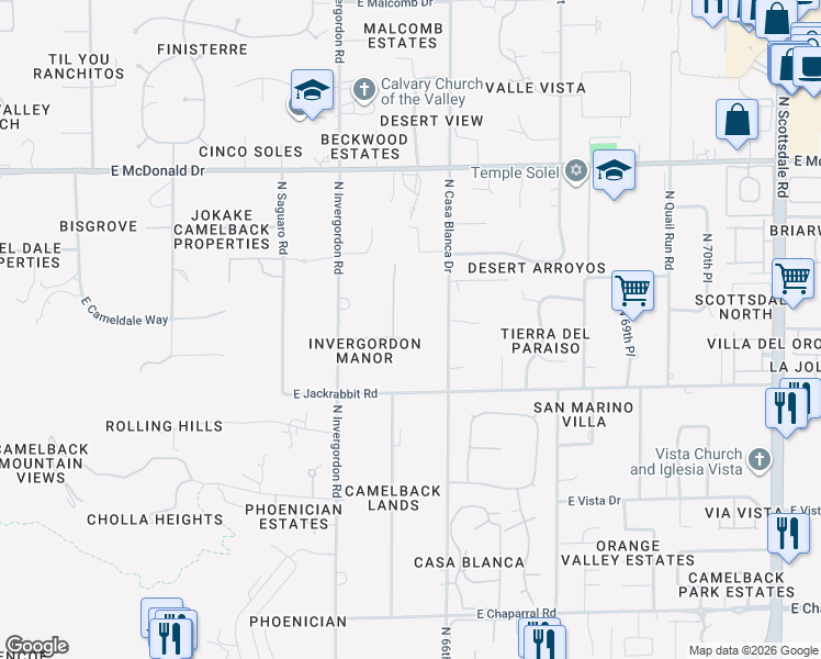 map of restaurants, bars, coffee shops, grocery stores, and more near 6460 Luke Avenue in Paradise Valley