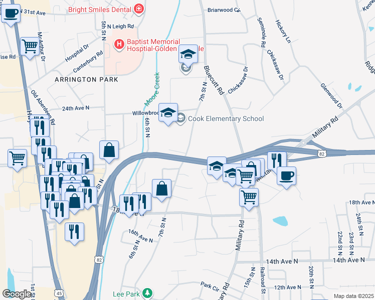 map of restaurants, bars, coffee shops, grocery stores, and more near 2217 7th Street North in Columbus