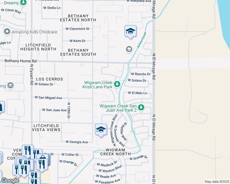map of restaurants, bars, coffee shops, grocery stores, and more near 5743 North Kristi Lane in Litchfield Park