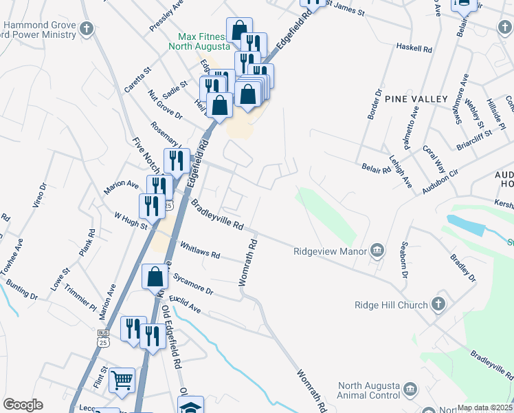 map of restaurants, bars, coffee shops, grocery stores, and more near 128 Chalet North Court in North Augusta