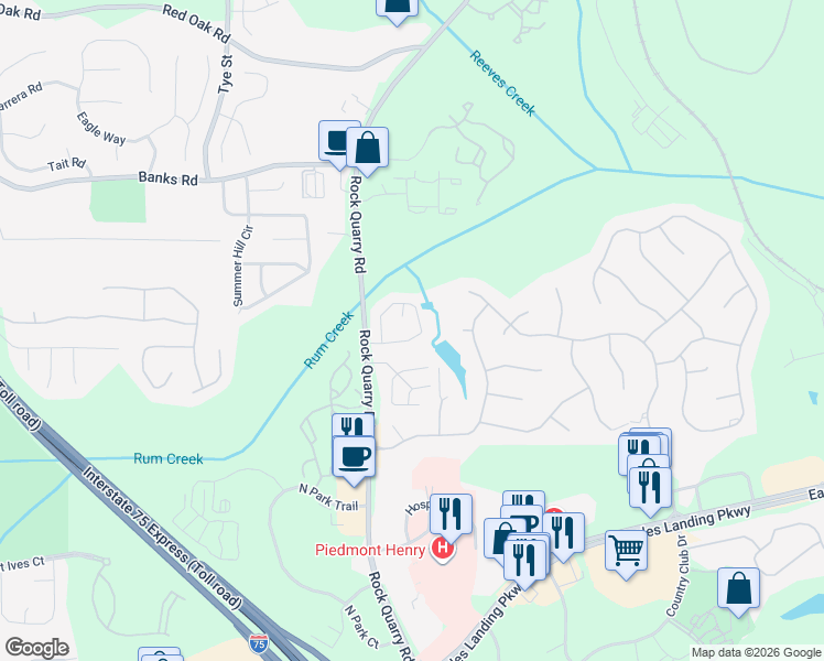 map of restaurants, bars, coffee shops, grocery stores, and more near 113 Garden Walk in Stockbridge