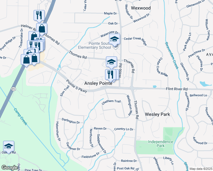 map of restaurants, bars, coffee shops, grocery stores, and more near 629 Fairway Pointe Drive in Riverdale
