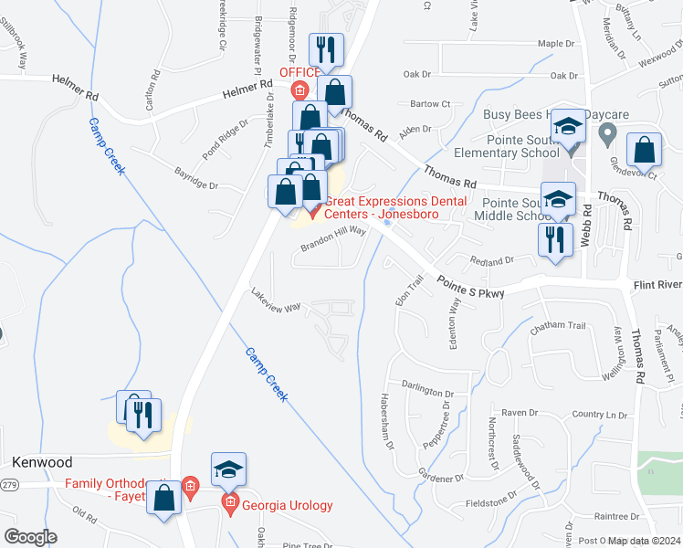 map of restaurants, bars, coffee shops, grocery stores, and more near 956 Brandon Hill Way in Jonesboro