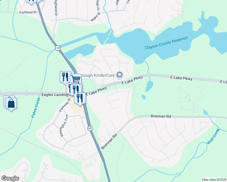 map of restaurants, bars, coffee shops, grocery stores, and more near 796 Rock Lane in McDonough