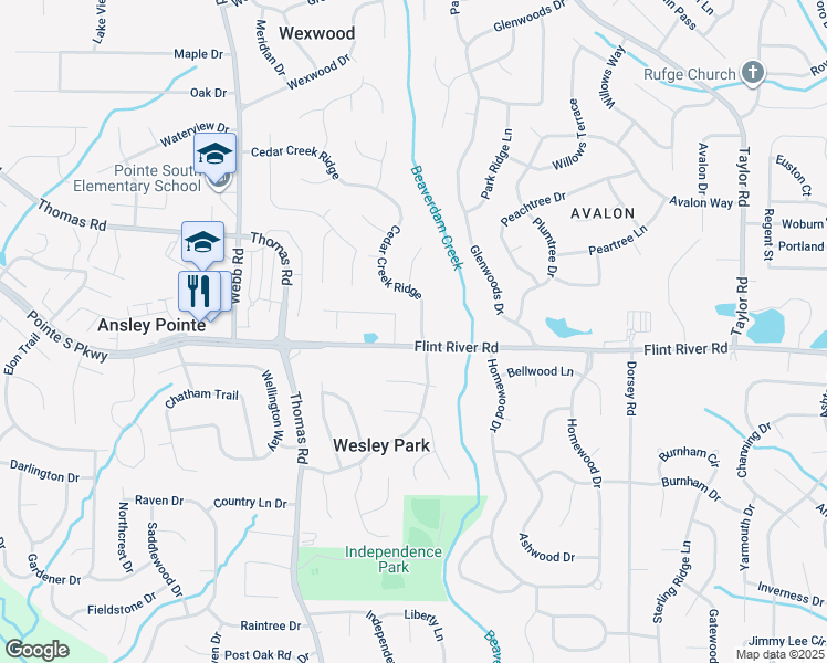 map of restaurants, bars, coffee shops, grocery stores, and more near 8673 Cedar Creek Ridge in Riverdale