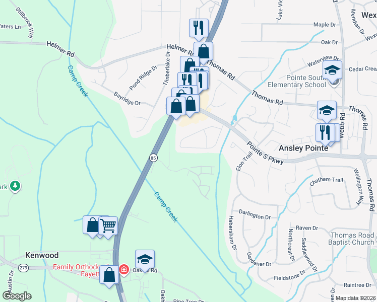 map of restaurants, bars, coffee shops, grocery stores, and more near 1004 Brandon Hill Way in Jonesboro