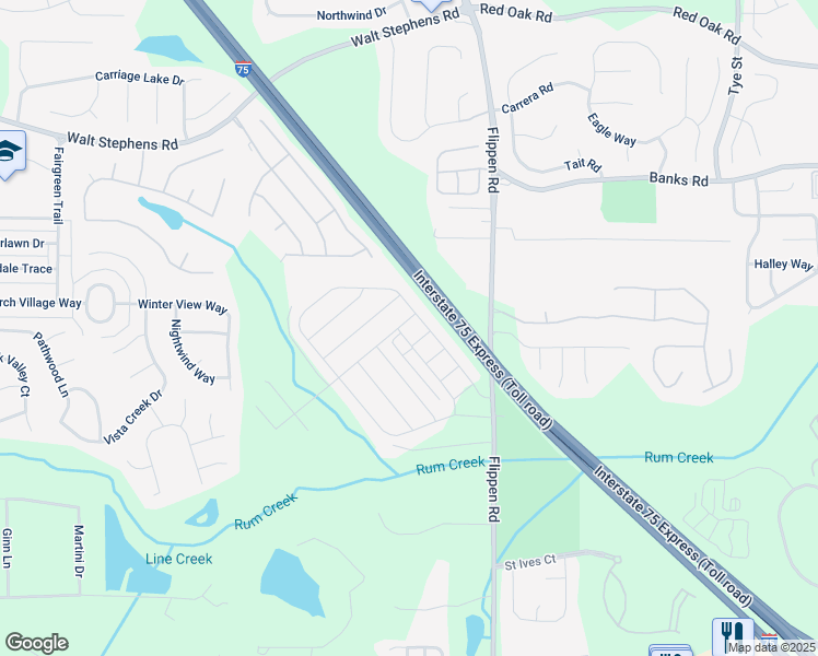 map of restaurants, bars, coffee shops, grocery stores, and more near 1007 Flippen Road in Stockbridge
