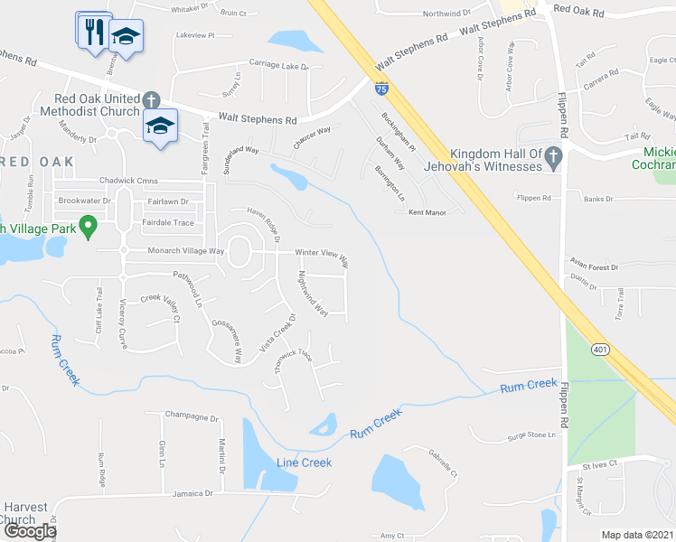 map of restaurants, bars, coffee shops, grocery stores, and more near 602 Applegate Lane in Stockbridge