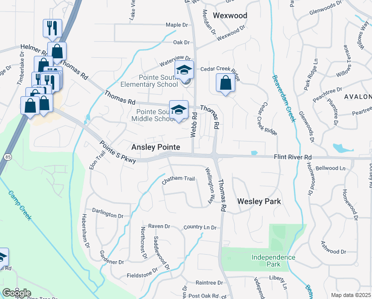 map of restaurants, bars, coffee shops, grocery stores, and more near 615 Pointe South Parkway in Jonesboro