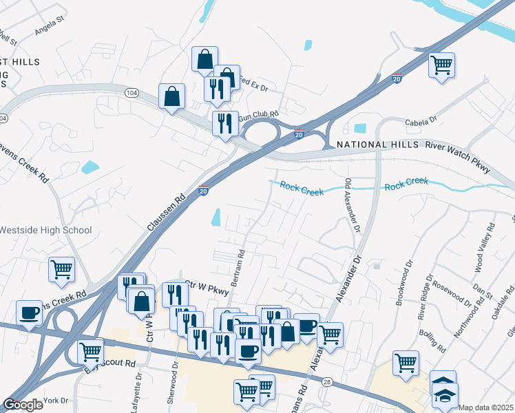 map of restaurants, bars, coffee shops, grocery stores, and more near 2005 Emerald Bay Drive in Augusta