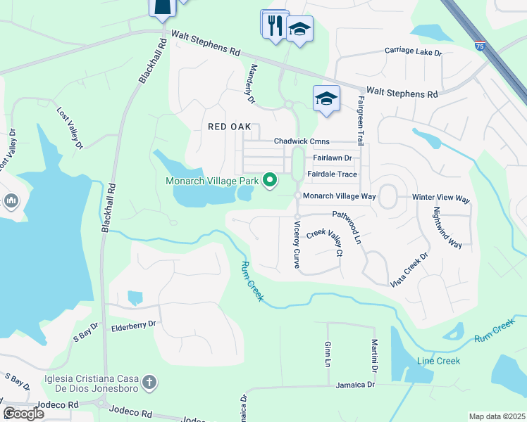 map of restaurants, bars, coffee shops, grocery stores, and more near 510 Monarch Lake Way in Stockbridge