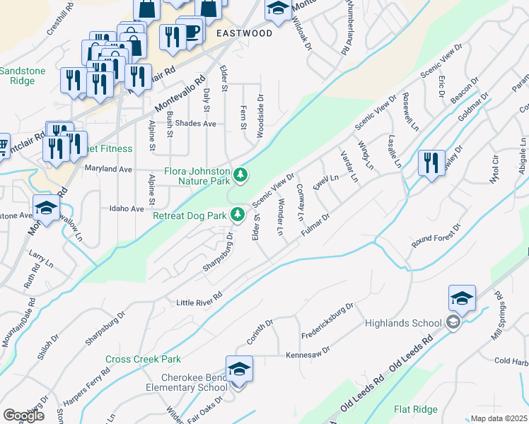 map of restaurants, bars, coffee shops, grocery stores, and more near 501 Elder Street in Irondale