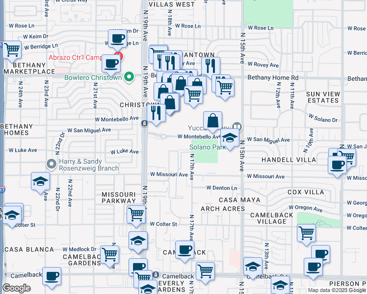 map of restaurants, bars, coffee shops, grocery stores, and more near 5636 North 17th Avenue in Phoenix