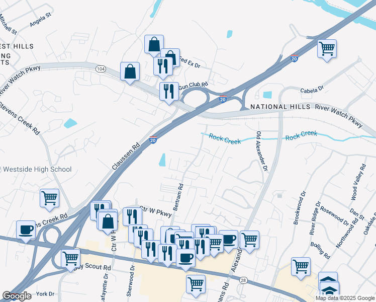 map of restaurants, bars, coffee shops, grocery stores, and more near 2013 Emerald Bay Drive in Augusta