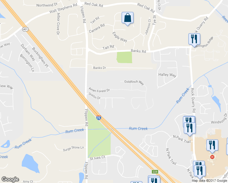 map of restaurants, bars, coffee shops, grocery stores, and more near 380 Avian Forest Drive in Stockbridge