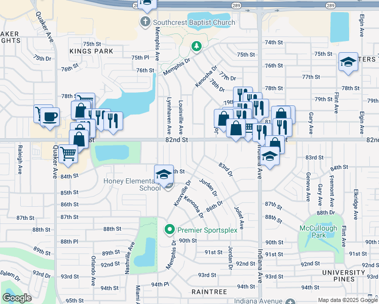 map of restaurants, bars, coffee shops, grocery stores, and more near 8208 Kenosha Avenue in Lubbock