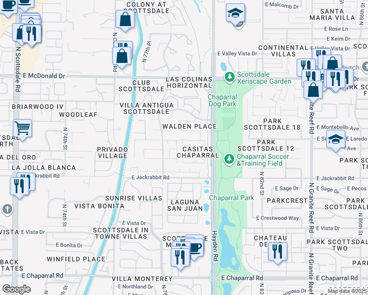 map of restaurants, bars, coffee shops, grocery stores, and more near 5654 North 78th Way in Scottsdale