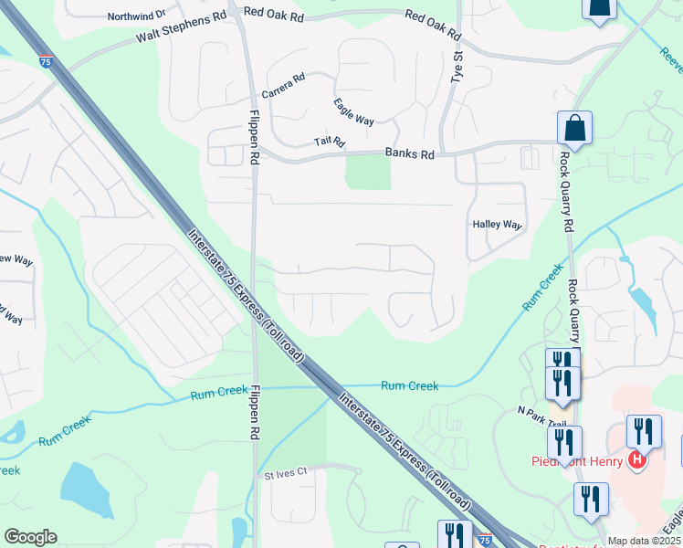 map of restaurants, bars, coffee shops, grocery stores, and more near 382 Avian Forest Drive in Stockbridge