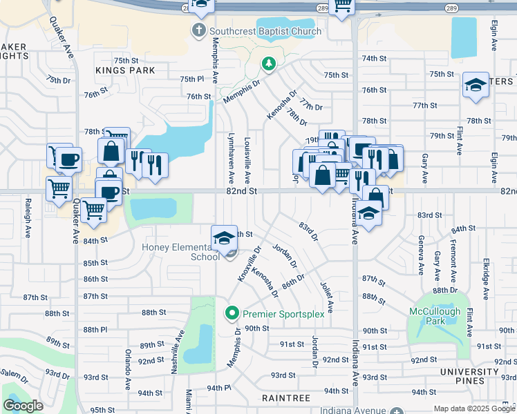 map of restaurants, bars, coffee shops, grocery stores, and more near 8208 Kenosha Avenue in Lubbock