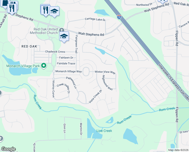 map of restaurants, bars, coffee shops, grocery stores, and more near 298 Monarch Village Way in Stockbridge