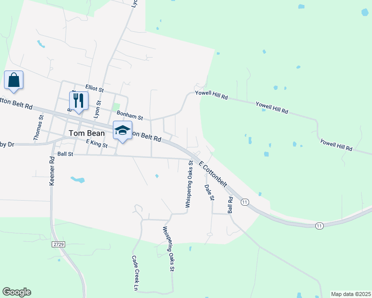 map of restaurants, bars, coffee shops, grocery stores, and more near 10171 Texas 11 in Tom Bean