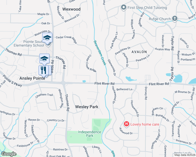 map of restaurants, bars, coffee shops, grocery stores, and more near 8673 Cedar Creek Ridge in Riverdale