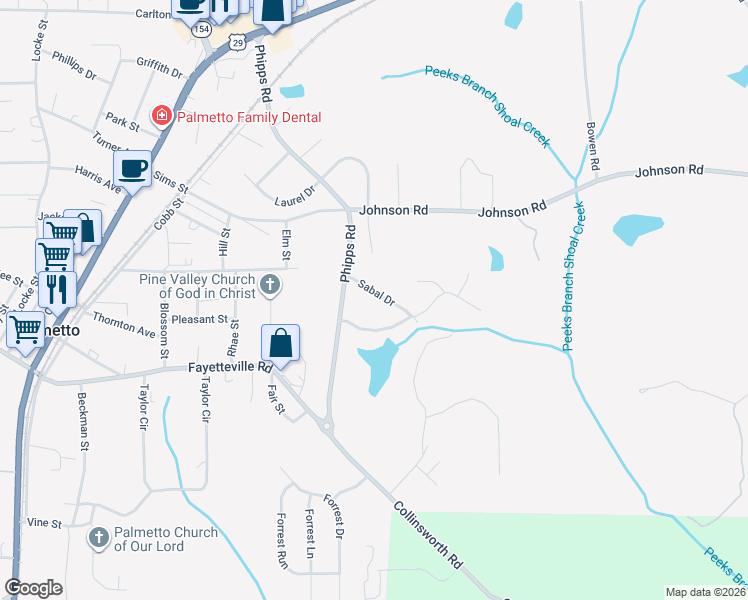 map of restaurants, bars, coffee shops, grocery stores, and more near 210 Sabal Drive in Palmetto