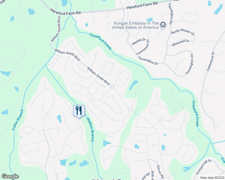 map of restaurants, bars, coffee shops, grocery stores, and more near 1608 Davenport Drive in Evans