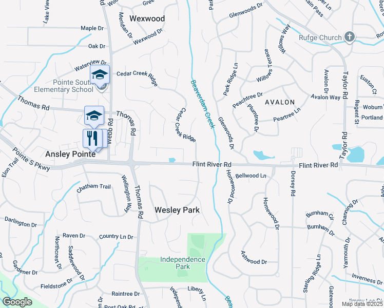 map of restaurants, bars, coffee shops, grocery stores, and more near 8673 Cedar Creek Ridge in Riverdale