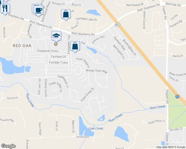 map of restaurants, bars, coffee shops, grocery stores, and more near 702 Nightwind Way in Stockbridge