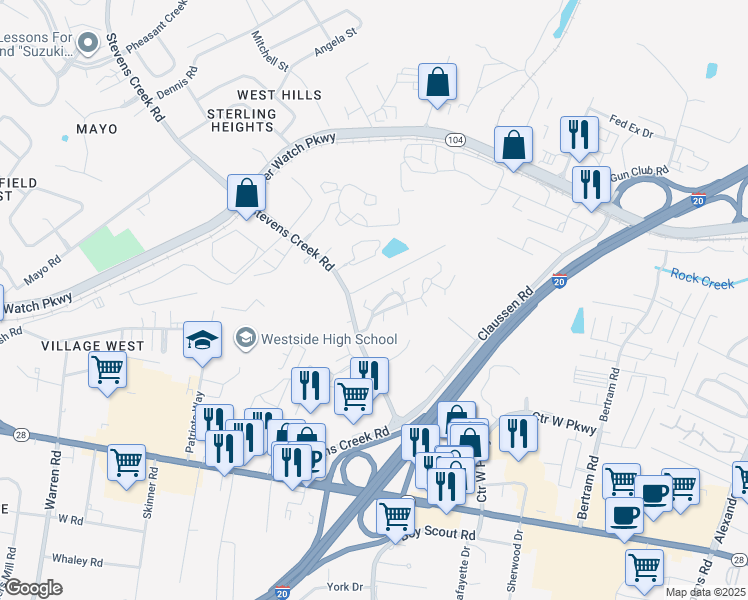 map of restaurants, bars, coffee shops, grocery stores, and more near 501 Bon Air Drive in Augusta