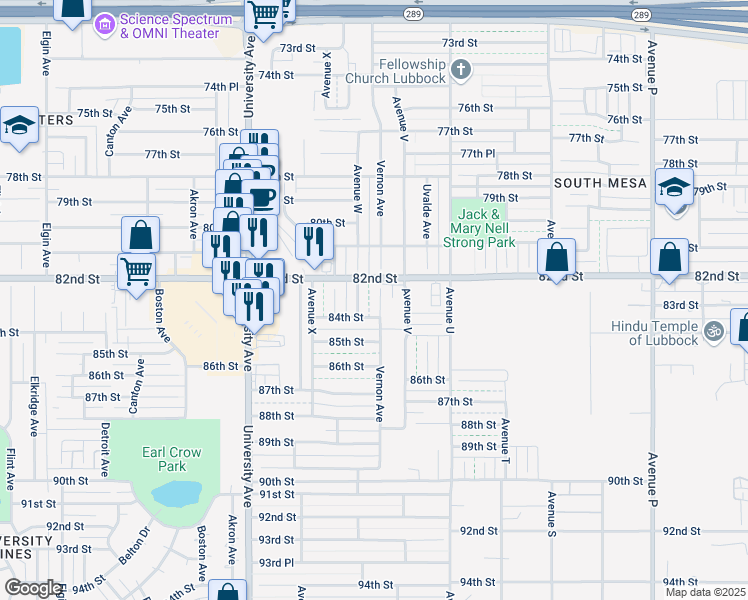 map of restaurants, bars, coffee shops, grocery stores, and more near 8208 Vernon Avenue in Lubbock