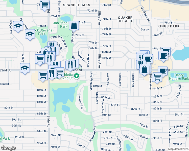 map of restaurants, bars, coffee shops, grocery stores, and more near 8211 Bourbon Street in Lubbock