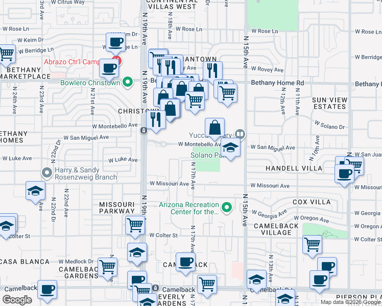 map of restaurants, bars, coffee shops, grocery stores, and more near 5636 North 17th Avenue in Phoenix