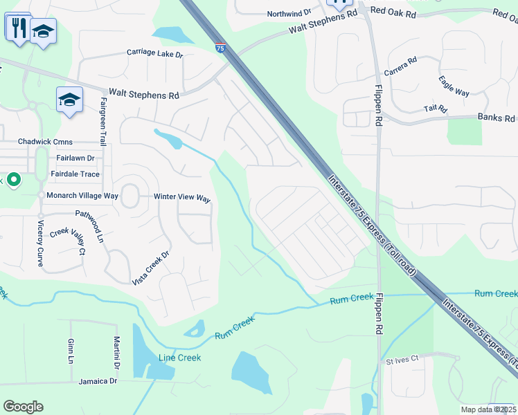 map of restaurants, bars, coffee shops, grocery stores, and more near 266 Broder Farms Drive in Stockbridge