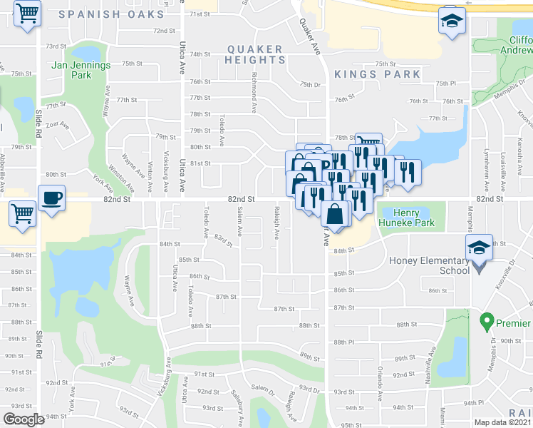 map of restaurants, bars, coffee shops, grocery stores, and more near 8201 Richmond Ave in Lubbock