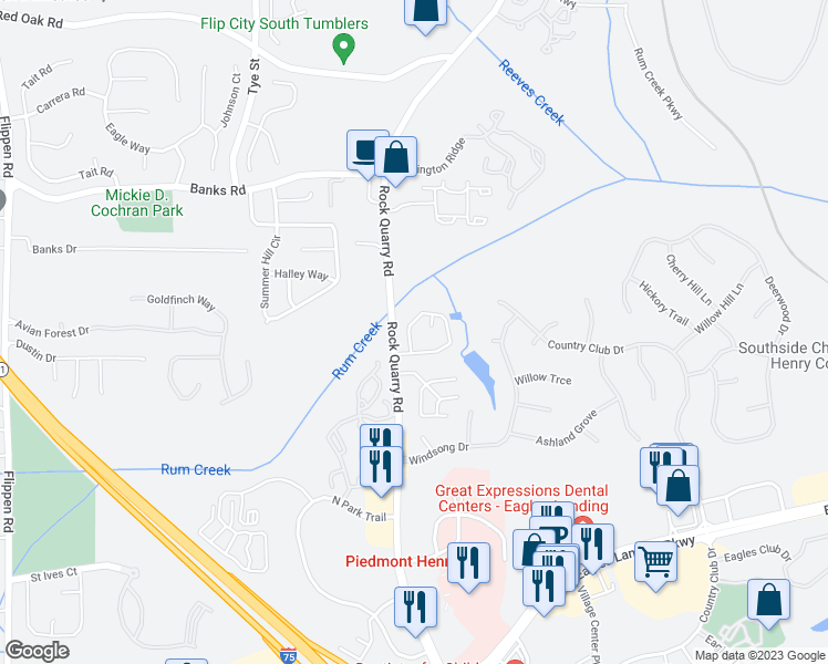 map of restaurants, bars, coffee shops, grocery stores, and more near 135 Garden Walk in Stockbridge