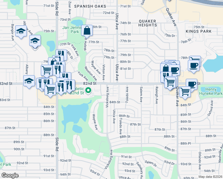 map of restaurants, bars, coffee shops, grocery stores, and more near 8211 Bourbon Street in Lubbock