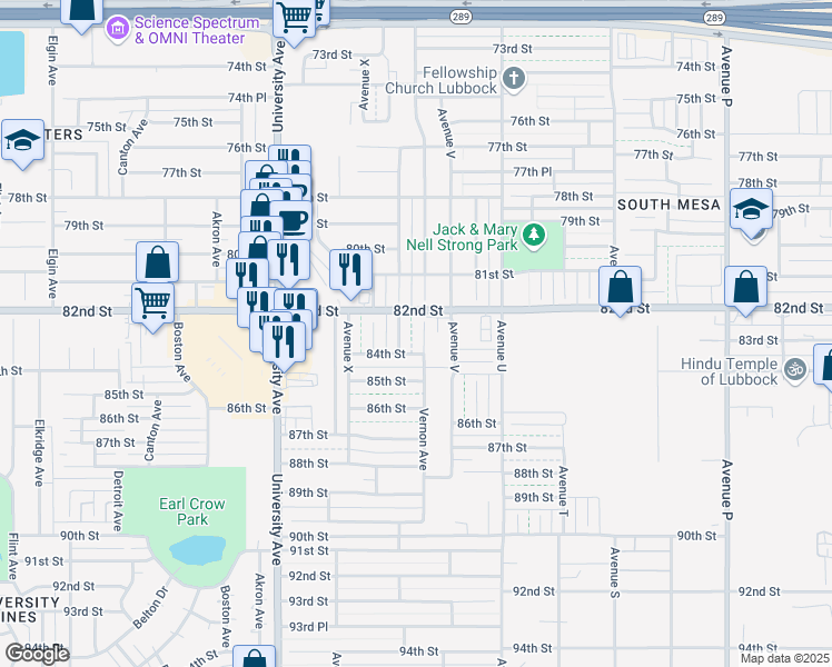 map of restaurants, bars, coffee shops, grocery stores, and more near 8208 Vernon Avenue in Lubbock