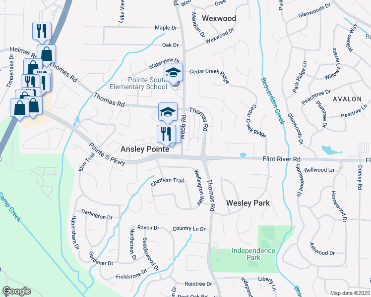 map of restaurants, bars, coffee shops, grocery stores, and more near 8666 Webb Road in Riverdale
