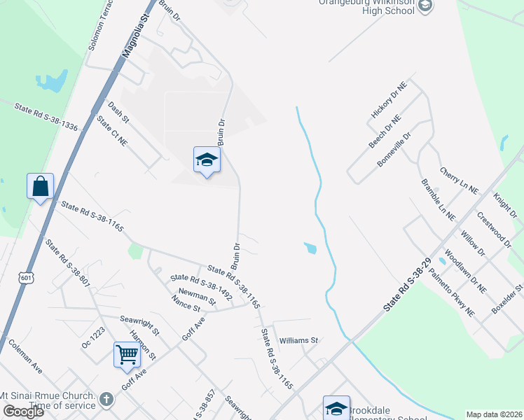 map of restaurants, bars, coffee shops, grocery stores, and more near 303 Helping Hands Drive in Orangeburg