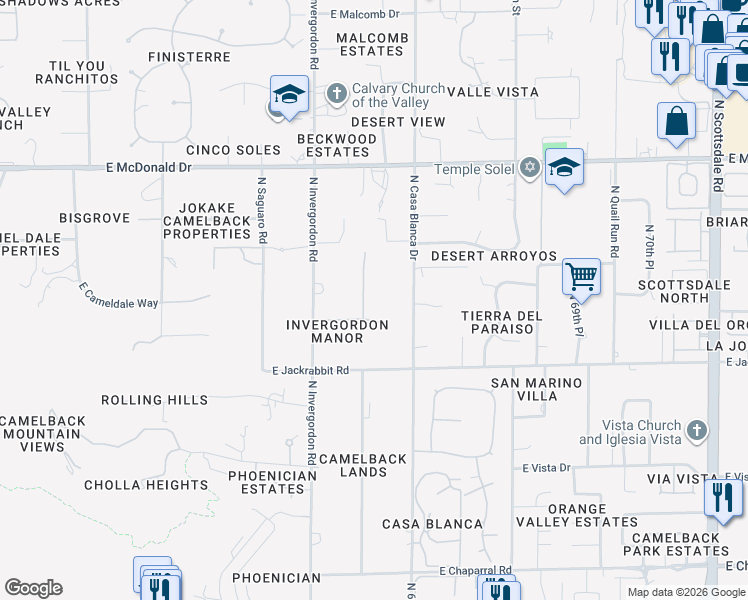 map of restaurants, bars, coffee shops, grocery stores, and more near 6460 Luke Avenue in Paradise Valley