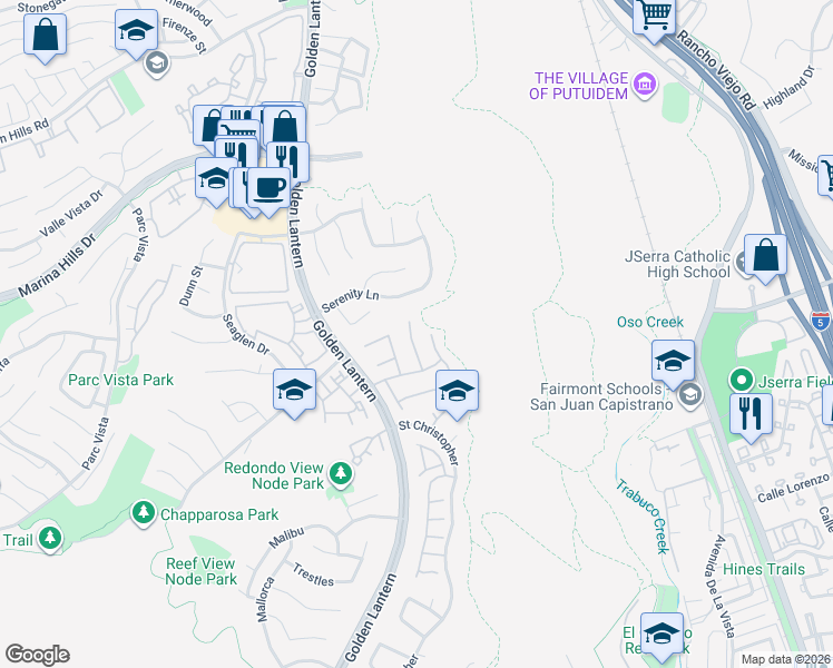 map of restaurants, bars, coffee shops, grocery stores, and more near 12 Saint Vincent in Laguna Niguel