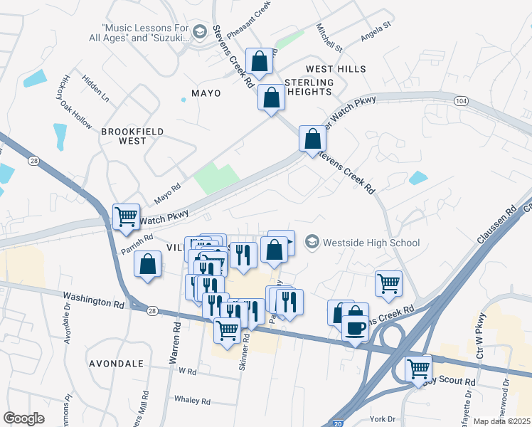 map of restaurants, bars, coffee shops, grocery stores, and more near 42 Iron Horse Court in Augusta