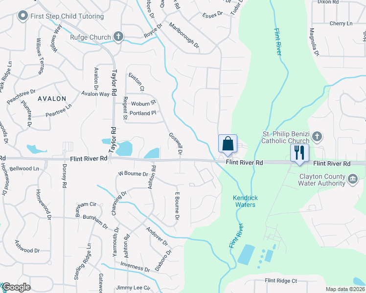 map of restaurants, bars, coffee shops, grocery stores, and more near 8703 Goswell Drive in Jonesboro