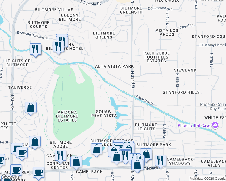 map of restaurants, bars, coffee shops, grocery stores, and more near 3039 East Marshall Avenue in Phoenix