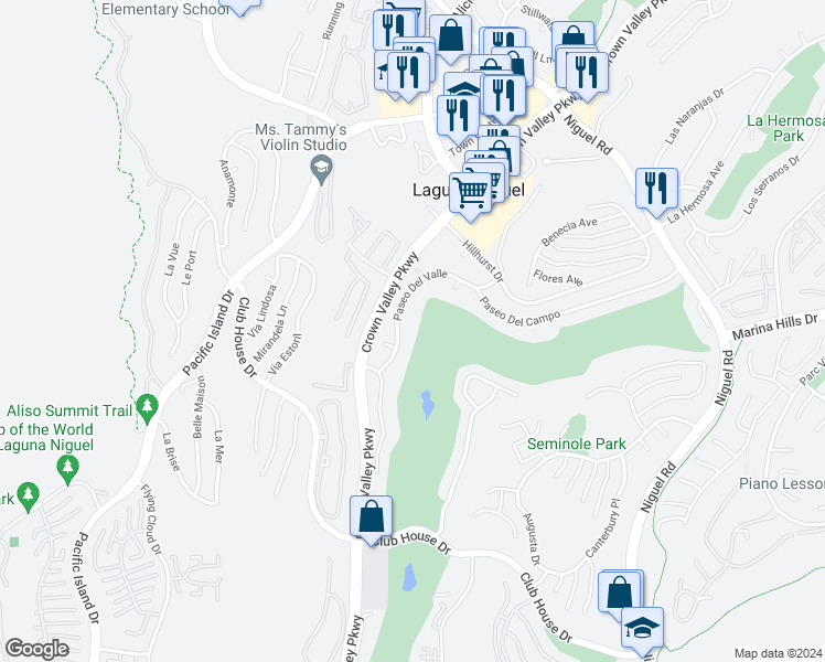 map of restaurants, bars, coffee shops, grocery stores, and more near 30522 Paseo Del Valle in Laguna Niguel