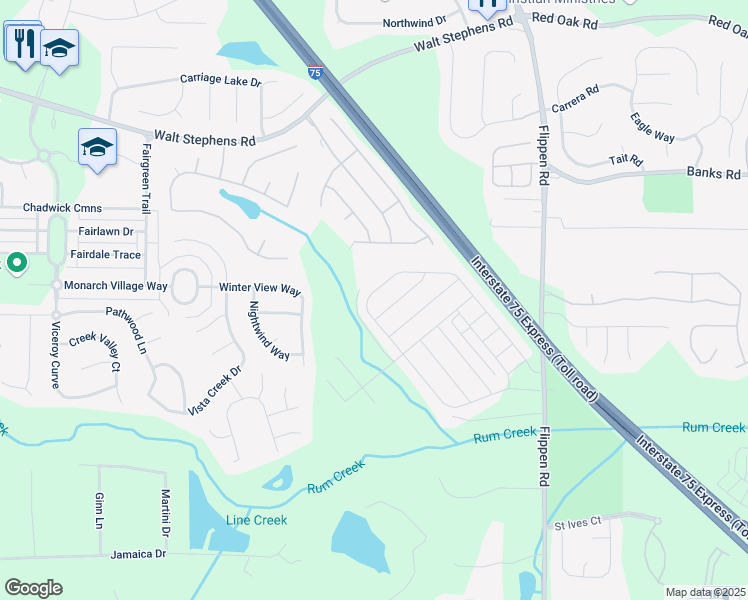 map of restaurants, bars, coffee shops, grocery stores, and more near 266 Broder Farms Drive in Stockbridge