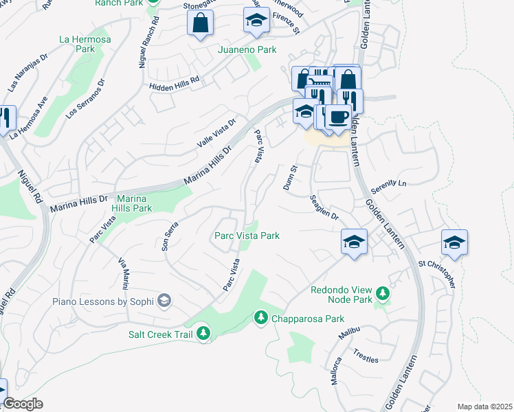 map of restaurants, bars, coffee shops, grocery stores, and more near 38 Fleurance Street in Laguna Niguel