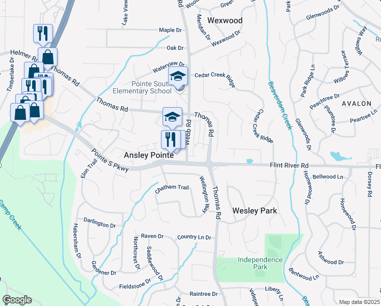 map of restaurants, bars, coffee shops, grocery stores, and more near 8662 Webb Road in Riverdale